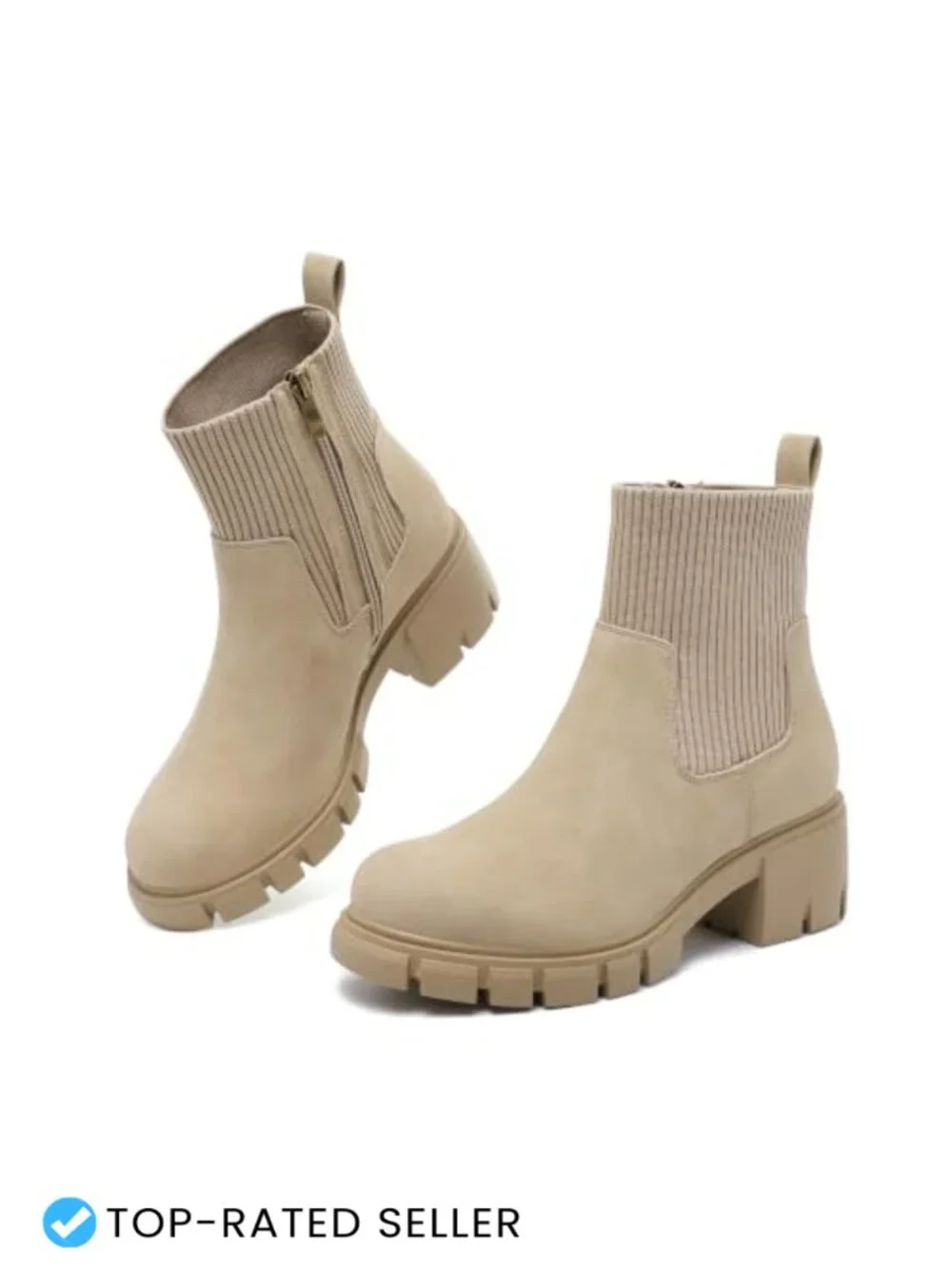 Women's Platform Chelsea Ankle Boots Chunky Lug Sole Side Zipper Round Toe PU